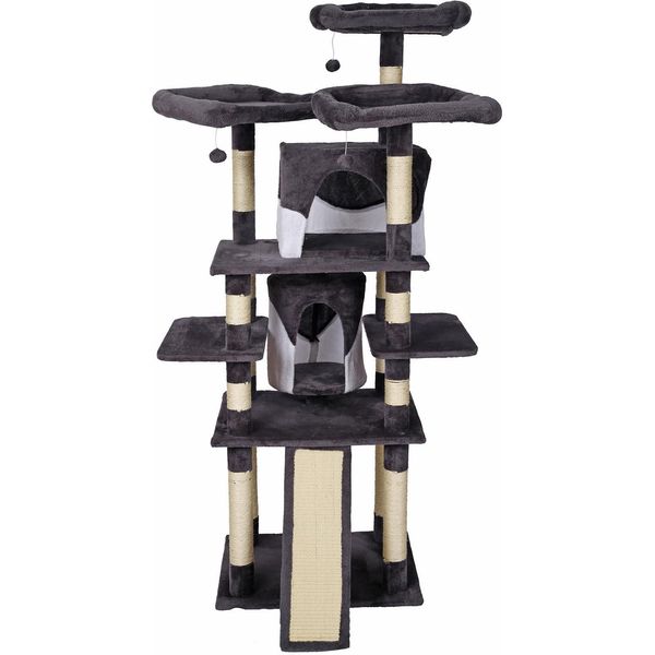 Tiragraffi Wiltec In Grigio/Bianco 173 Cm Con Sisal, Tiragraffi Per Gatti Con Tiragraffi, Albero Per Gatti Con Casette Per Gatti, Albero Da Arrampicata Per Gatti Con Palline Da Gioco-image