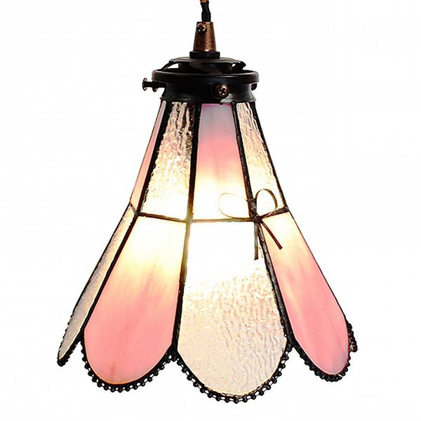 Clayre & Eef Lampada A Sospensione Tiffany Ø 18X90 Cm Vetro Rosa-image