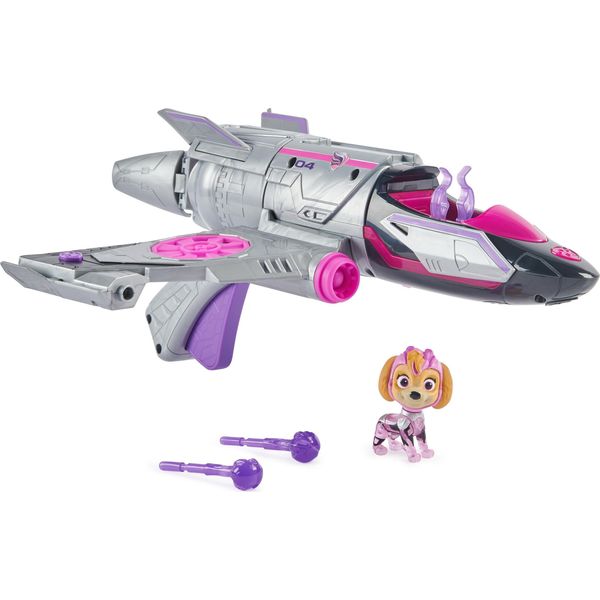 Spin Master Paw Patrol: The Mighty Movie, Skye's Deluxe Superhero Jet Incl. Skye, Veicolo Giocattolo (Argento/Rosa)-image