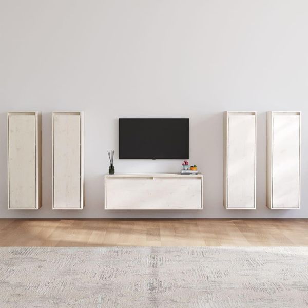 Maison Exclusive - Mobili Porta Tv 5 Pz Biancin Legno Massello Di Pino-image