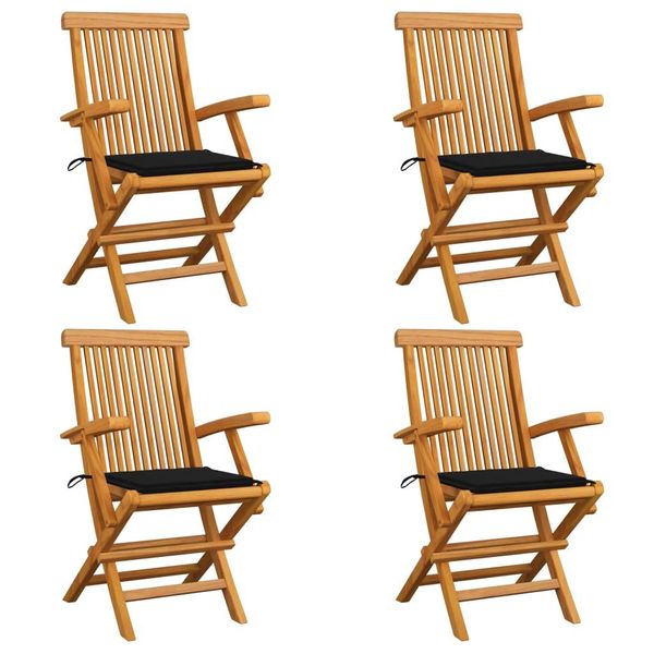 The Living Store Sedie Da Giardino Con Cuscini Neri 4 Pz. Legno Massiccio Di Teak-image