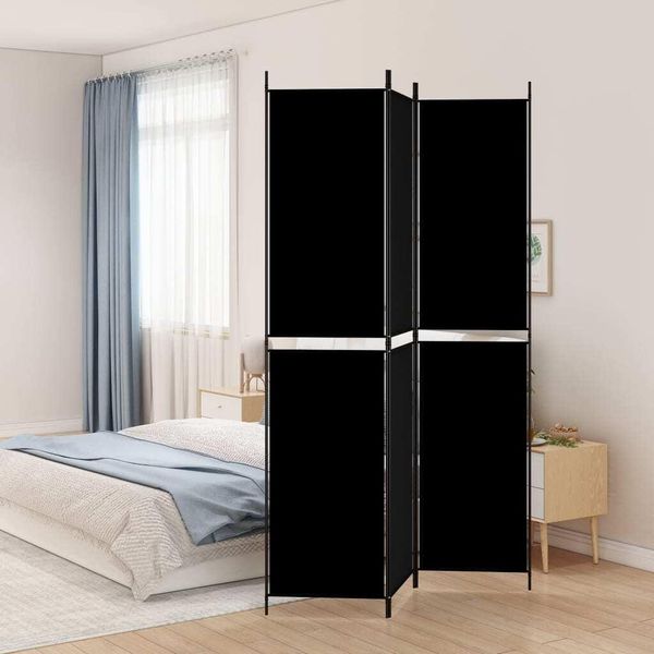 Vidaxl Paravento 3 Pezzi Nero 150X220 Cm In Tessuto - Divisorio Per Ambienti - Paravento - Divisorio Per Ambienti - Parete Divisoria-image