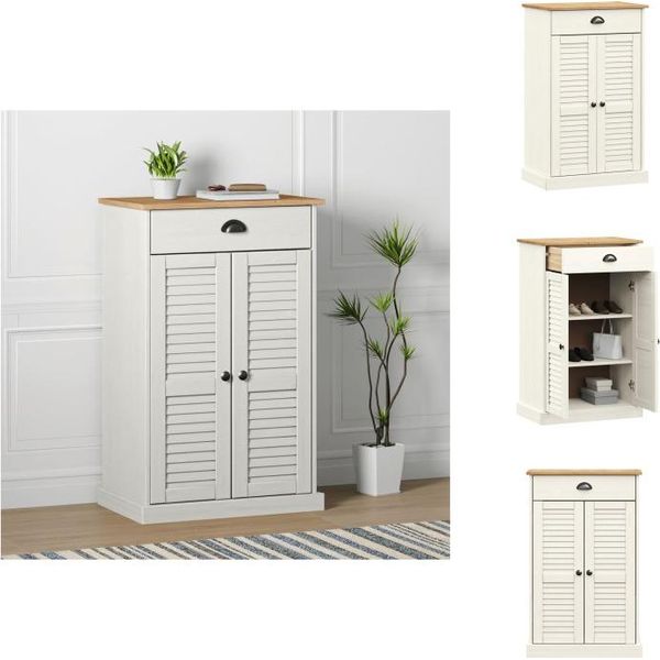 Vidaxl Scarpiera Vigo Bianco 60X35X96 Cm In Legno Di Pino Massiccio - Scarpiere E Armadietti-image