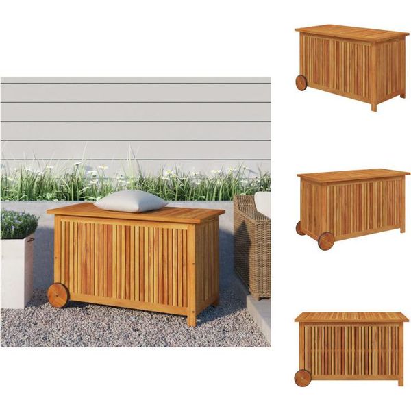 Vidaxl Cassapanca Da Giardino Con Rotelle 90X50X58 Cm In Legno Massiccio Di Acacia - Cassette Da Giardino-image