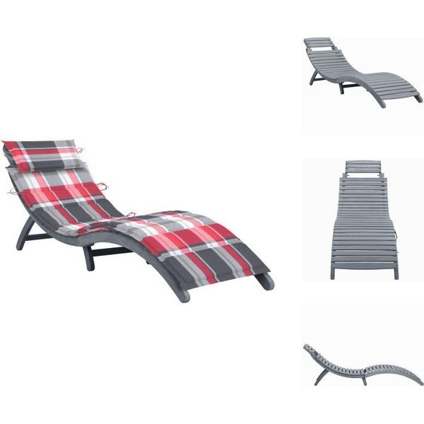 Vidaxl Lettino Con Cuscino Grigio In Legno Massiccio Di Acacia - Lettini Prendisole-image