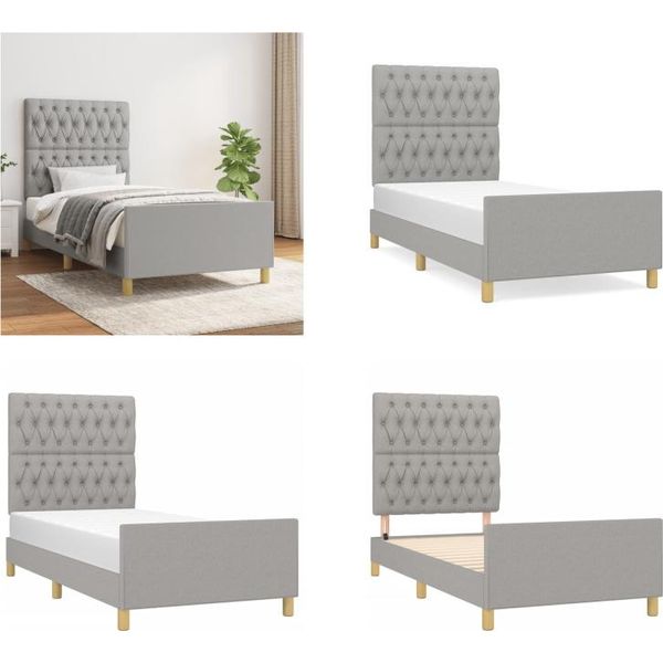 Vidaxl Struttura Letto Con Testiera Grigio Chiaro 100X200 Cm In Tessuto - Struttura Letto Con Testiera - Struttura Letto Con Testiera - Struttura Letto - Letto Con Testiera-image