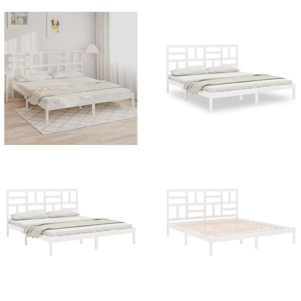 Vidaxl Letto In Legno Massiccio Bianco 180X200 Cm - Struttura Letto - Letto - Struttura Letto In Legno-image