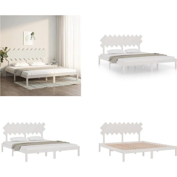 Vidaxl Letto In Legno Massiccio Bianco 180X200 Cm - Struttura Letto - Struttura Letto - Letto - Struttura Letto In Legno-image