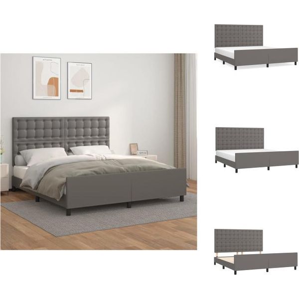 Vidaxl Struttura Letto Con Testiera Grigia 180X200 Cm In Pelle Finta - Letti E Strutture Letto-image