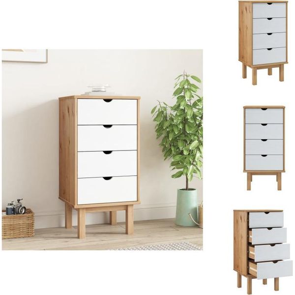 Vidaxl Cassettiera Otta Brown&White 46X39,5X90 Cm In Legno Massiccio - Cassettiere-image