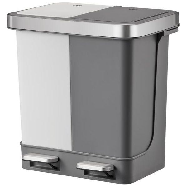 Eko - Pattumiera A Pedale Hana Duo 10+10 Litri - Acciaio Inox Plastica - Bianco, Grigio-image