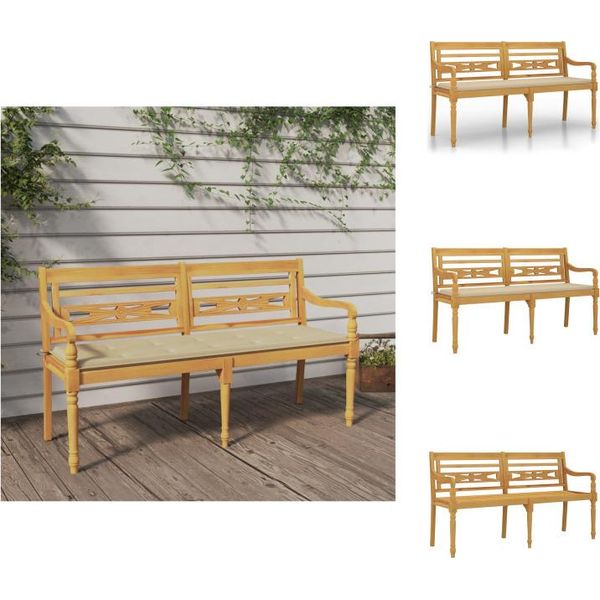 Vidaxl Panca Batavia Con Cuscino Beige 150 Cm In Teak Massiccio - Panche Da Giardino-image
