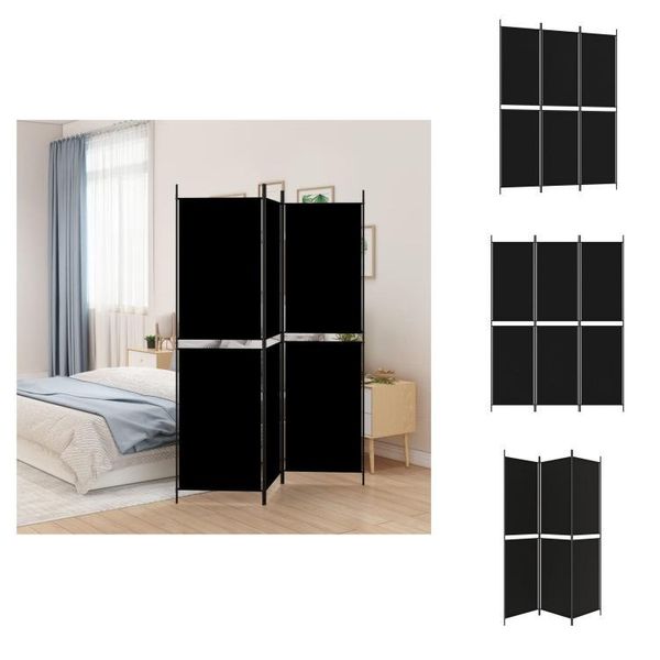 Vidaxl Paravento 3 Pezzi Nero 150X200 Cm Tessuto - Divisorio Per Ambienti-image