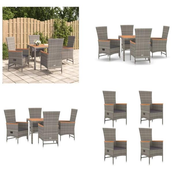 Vidaxl Set Da Pranzo Da Giardino 5 Pezzi Con Cuscini In Poly Rattan Grigio - Set Da Pranzo Da Giardino - Set Da Pranzo Da Giardino - Set Da Pranzo Da Terrazza-image