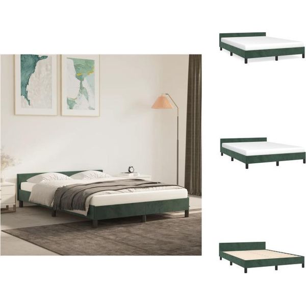 Vidaxl Struttura Letto Con Testiera In Velluto Verde Scuro 140X200 Cm - Letti E Strutture Letto-image