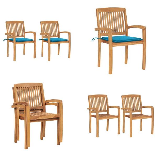 Vidaxl Sedie Da Giardino 2 Pezzi Con Cuscini Blu In Teak Massiccio - Sedia Da Giardino - Sedie Da Giardino - Sedia Da Giardino Di Legno - Sedie Da Giardino Di Legno-image