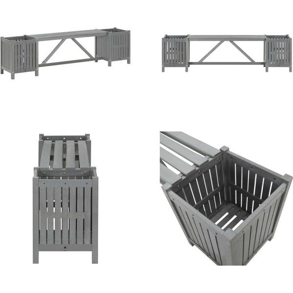 Vidaxl Panca Da Giardino Con 2 Fioriere 150 Cm In Legno Massiccio Di Acacia Grigio - Panca Da Giardino - Panche Da Giardino In Legno - Panche Da Giardino In Legno-image