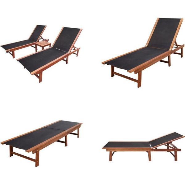 Vidaxl Lettini Prendisole 2 Pezzi Con Tavolo In Legno Massiccio Di Acacia E Textilene - Lettino Prendisole - Sedia A Sdraio - Sedie A Sdraio-image