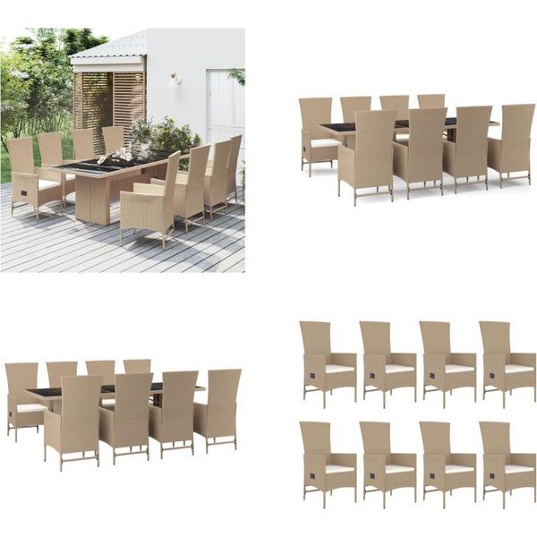 Vidaxl Set Da Pranzo Da Giardino 9 Pezzi Con Cuscini In Poly Rattan Beige - Set Da Pranzo Da Giardino - Set Da Pranzo Da Giardino - Set Da Pranzo Da Terrazza-image