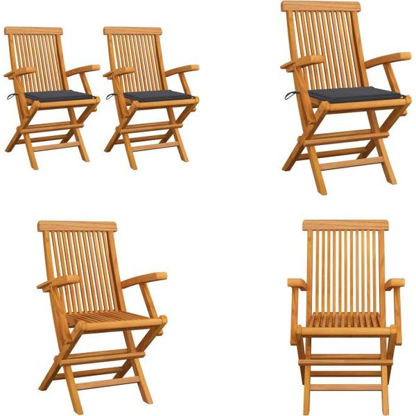 Vidaxl Sedie Da Giardino Con Cuscini Antracite 2 Pz. Legno Massiccio Teak - Sedia Da Giardino - Sedie Da Giardino - Sedia Da Giardino In Legno - Sedia Da Giardino In Legno Massiccio-image
