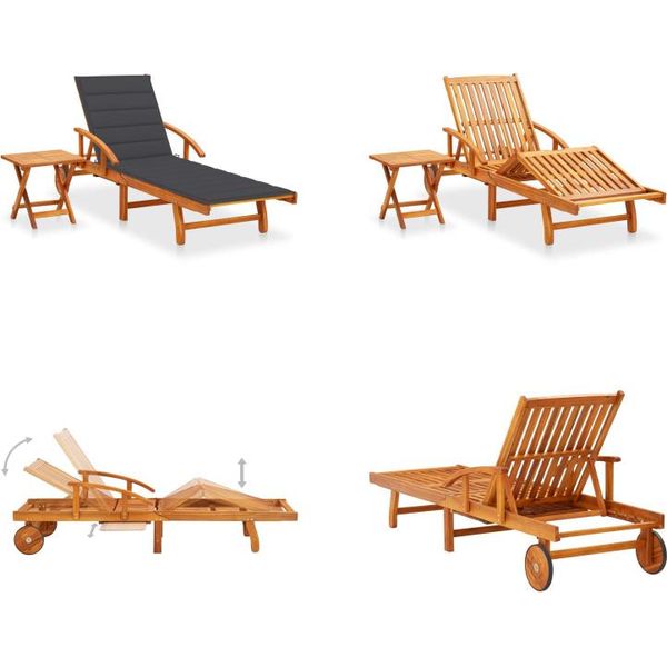 Vidaxl Lettino Con Tavolo E Cuscino In Legno Massiccio Di Acacia - Lettino Con Tavolo - Lettini Con Tavolo - Lettino In Legno Con Tavolo - Lettini In Legno Con Tavolo-image
