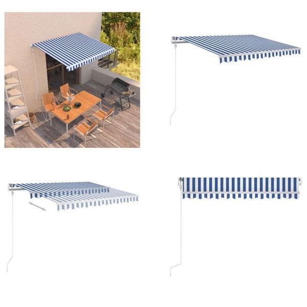 Vidaxl Tenda Da Sole A Scomparsa Automatica 300X250 Cm Blu E Bianca - Tenda Da Sole - Tenda Da Sole - Tettoia Solare - Tettoie Solari-image