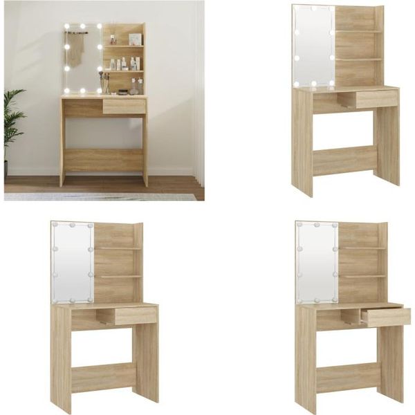 Vidaxl Tavolino Da Toilette Con Led Rovere Sonoma 74,5X40X141 Cm Materiale A Base Di Legno - Tavolino Da Toilette - Tavolino Da Trucco - Tavolino Per Cosmetici - Tavolino Da Toilette-image