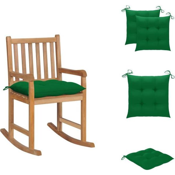 Vidaxl Sedia A Dondolo Con Cuscino Verde In Legno Massiccio Di Teak - Sedie Da Giardino-image