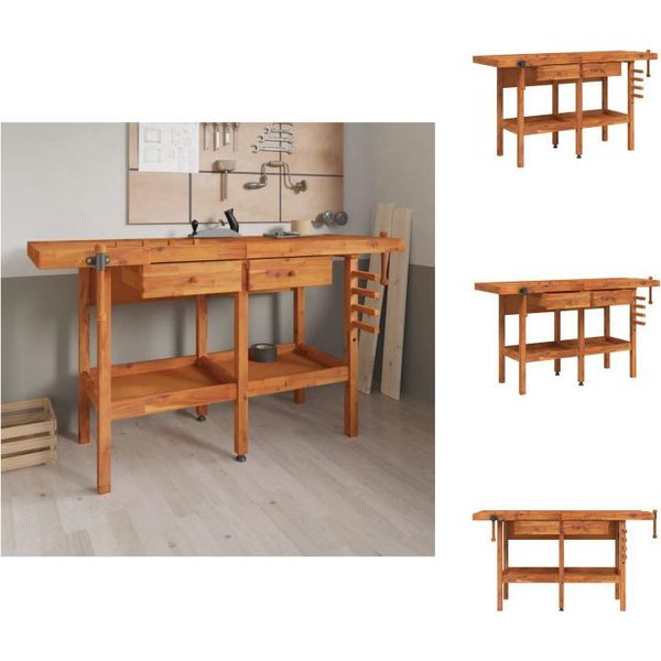 Vidaxl Banco Da Lavoro Con Cassetti Morse 162X62X83 Cm In Legno Di Acacia - Banchi Da Lavoro-image