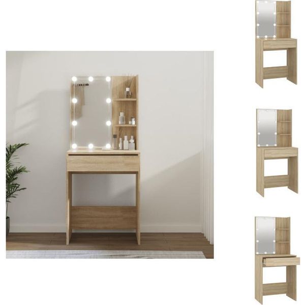 Vidaxl Tavolino Da Toilette Con Led Sonoma Rovere 60X40X140 Cm - Tavolini Da Toilette-image