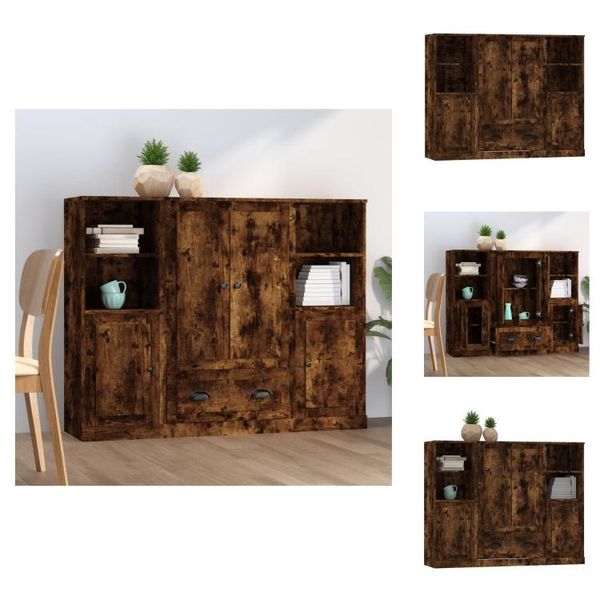 Vidaxl Credenze 3 Pezzi. Materiale A Base Di Legno Di Quercia Fumé - Credenze-image