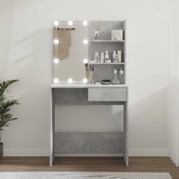 The Living Store Comodino Con Led In Cemento Grigio 74,5X40X141 Cm-image