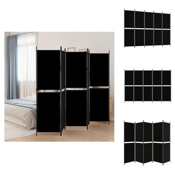 Vidaxl Paravento 5 Pezzi Nero 250X180 Cm Tessuto - Divisorio Per Ambienti-image