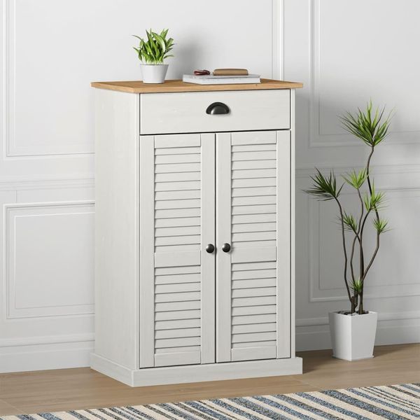 The Living Store Scarpiera Vigo White 60X35X96 Cm In Legno Di Pino Massiccio-image
