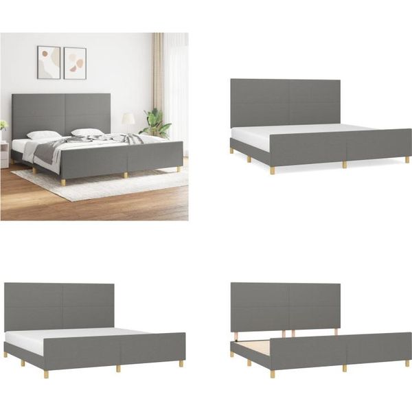 Vidaxl Struttura Letto Con Testiera In Tessuto Grigio Scuro 200X200 Cm - Struttura Letto Con Testiera - Struttura Letto Con Testiera - Struttura Letto - Letto Con Testiera-image