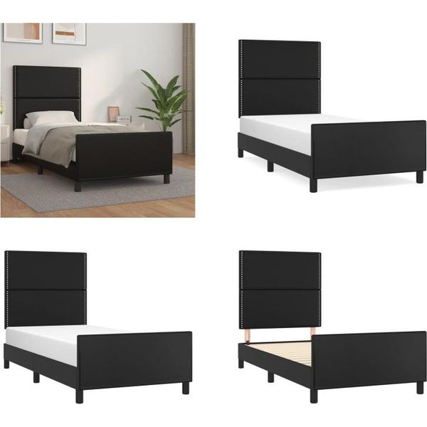 Vidaxl Struttura Letto Con Testiera Nera 100X200 Cm In Pelle Finta - Struttura Letto Con Testiera - Struttura Letto Con Testiera - Letto Con Testiera - Struttura Letto Con Testiera-image