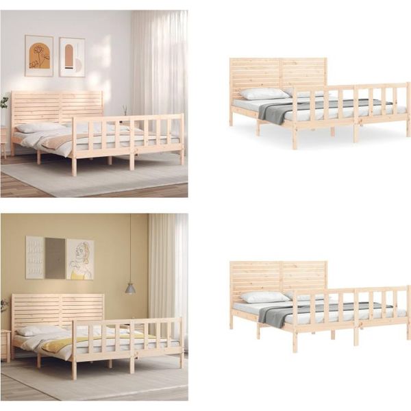Vidaxl Letto In Legno Massiccio Con Testiera 160X200 Cm - Struttura Letto - Letto - Letto Matrimoniale-image