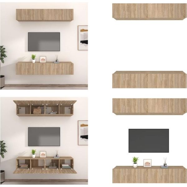 Vidaxl Mobili Tv 4 Pezzi Rovere Sonoma 80X30X30 Cm Materiale A Base Di Legno - Mobile Tv - Mobili Tv - Mobile Tv A Parete - Mobili Tv-image