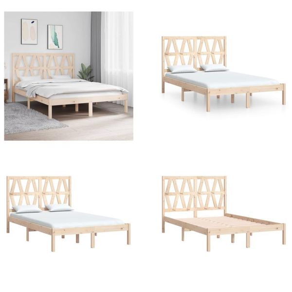 Vidaxl Letto In Legno Massiccio Di Pino 140X200 Cm - Struttura Del Letto - Struttura Del Letto - Mobili Da Camera - Letto Matrimoniale-image