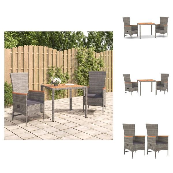 Vidaxl Set Da Pranzo Da Giardino 3 Pezzi Con Cuscini In Poly Rattan Grigio - Sedie Da Giardino-image
