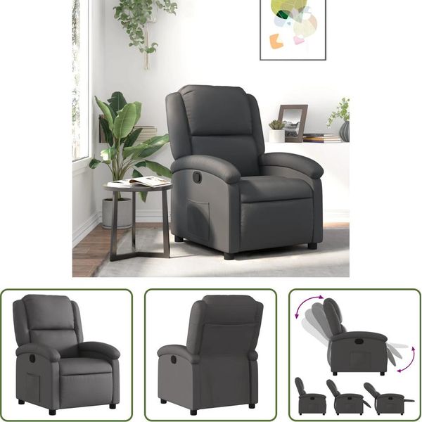 The Living Store Relaxsessel Grau Echtleder-image