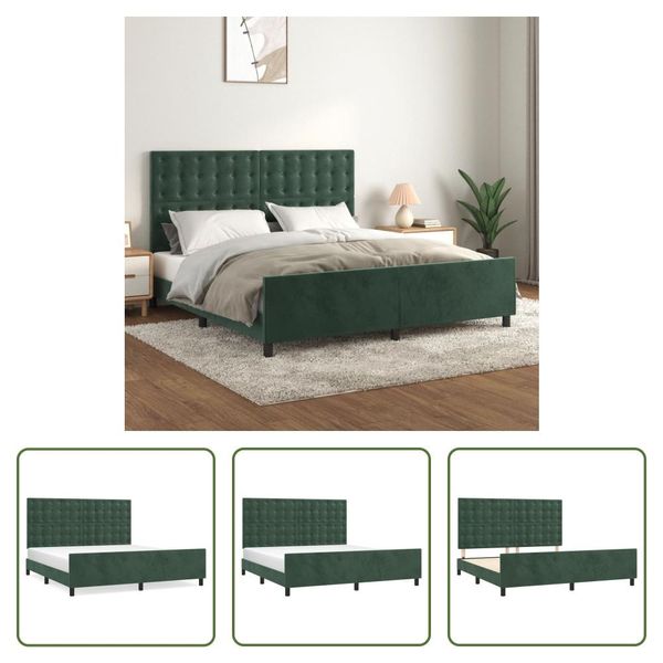 The Living Store Struttura Letto Con Testiera In Velluto Verde Scuro 180X200 Cm-image