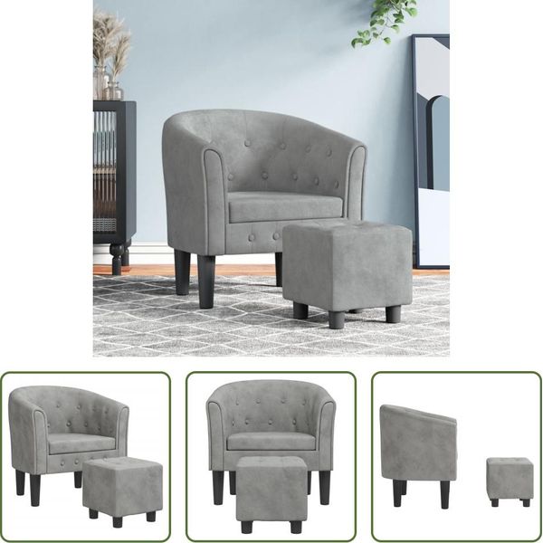 The Living Store Sedia Club Con Poggiapiedi In Velluto Grigio Chiaro-image
