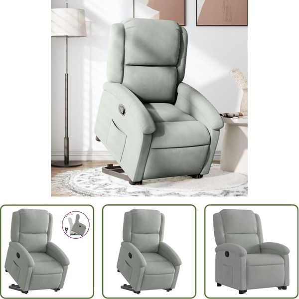The Living Store Poltrona Relax Con Supporto In Velluto Grigio Chiaro-image