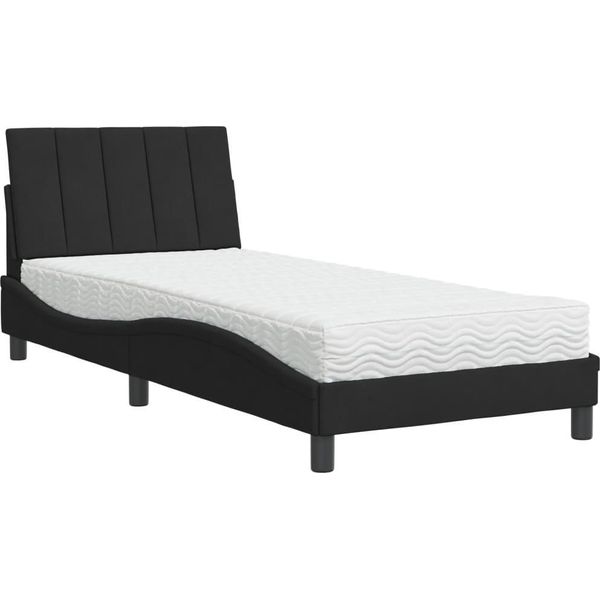 Vidaxl Letto Con Materasso "Hanko"" Nero 90X200 Cm In Velluto"-image