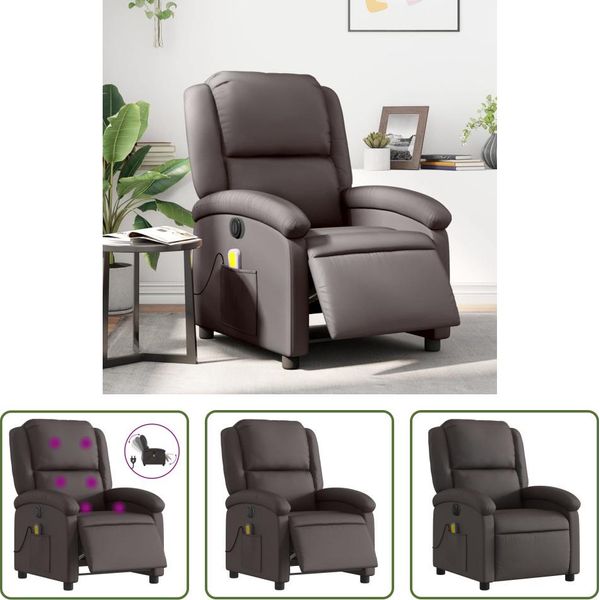 The Living Store Poltrona Massaggiante Elettrica In Vera Pelle Marrone Scuro-image