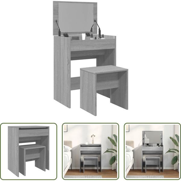 The Living Store Comodino Con Sgabello Grey Sonoma 60X40X113,5 Cm-image