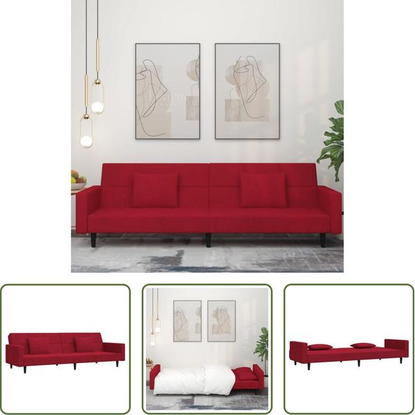 The Living Store Divano Letto A 2 Posti Con 2 Cuscini In Velluto Rosso Vino-image