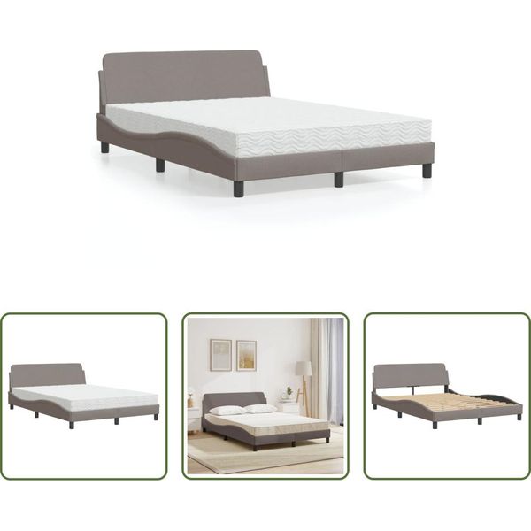 The Living Store Letto Con Materasso Taupe 140X190 Cm In Tessuto-image