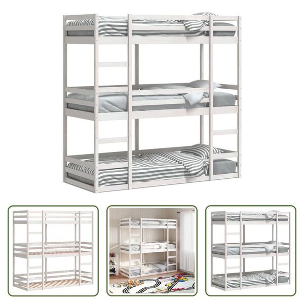 The Living Store Letto A Castello Triplo Bianco 75X190 Cm In Legno Di Pino Massiccio-image